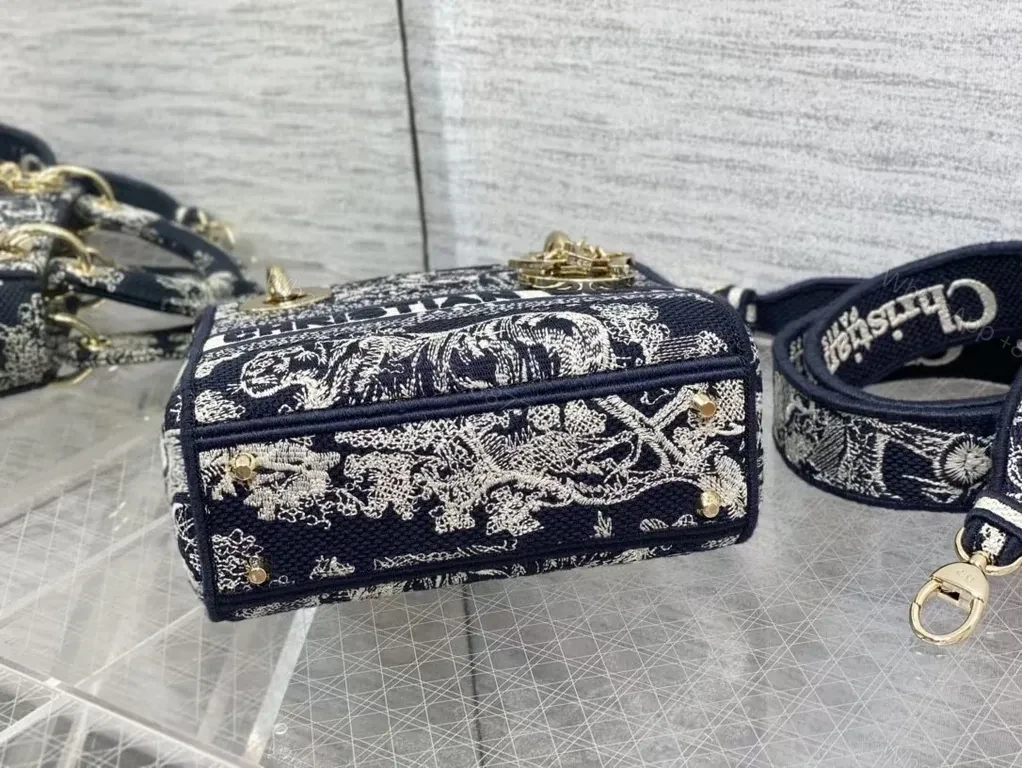 View 6 of Navy Tapestry Mini Tote: Dior Logo Luxe Carryall