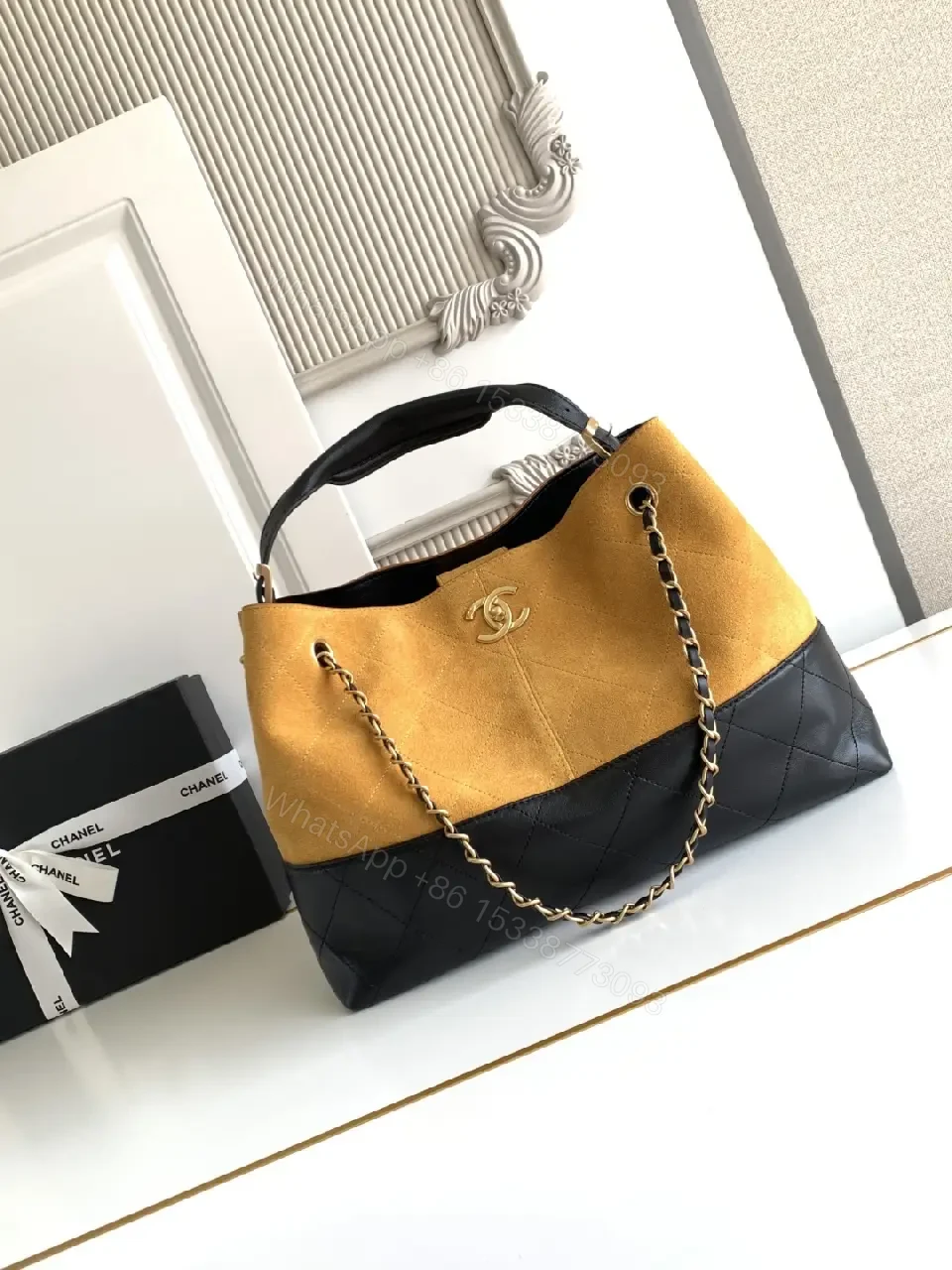 View 7 of Two-Tone Suede & Quilted Tote: Luxe Everyday Bag