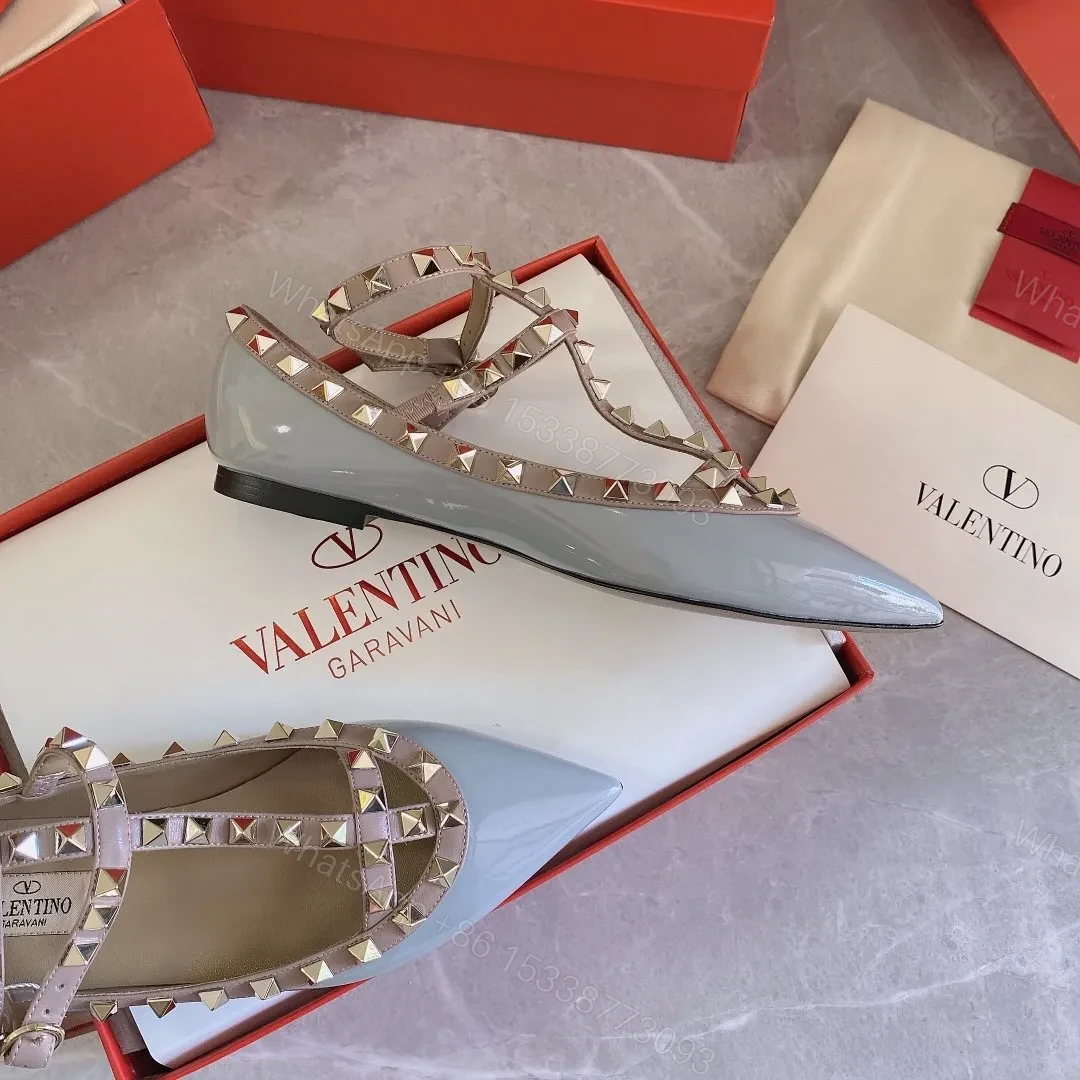 View 3 of Valentino Women Blue Patent Leather Studded Flats