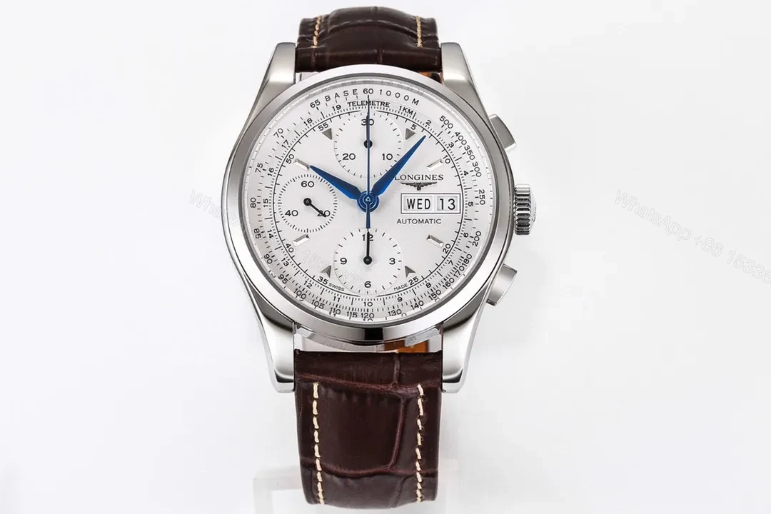 Longines Classic Re Edition Men’s Watch Silver Case White Dial Brown Leather Strap 40mm — view 1