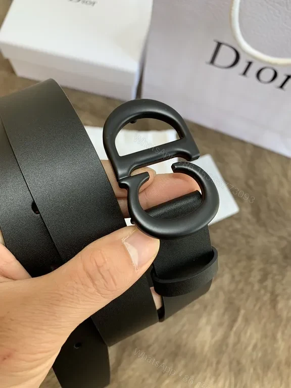 View 6 of Refined Black Leather Belt with Dior Interlock Buckle
