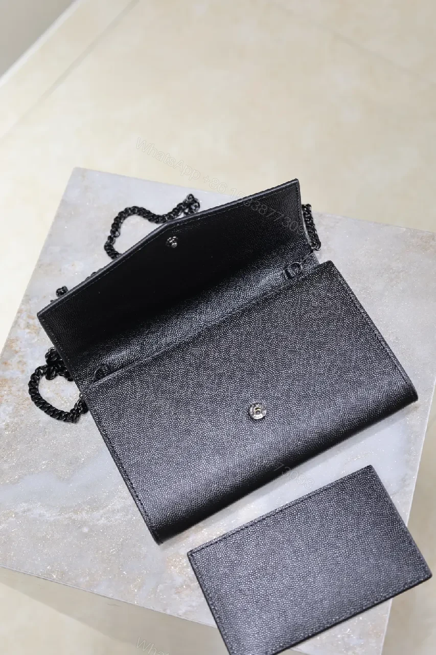 View 4 of Black Leather Wallet & Chain Crossbody Clutch Set - Structured, Versatile, luxe