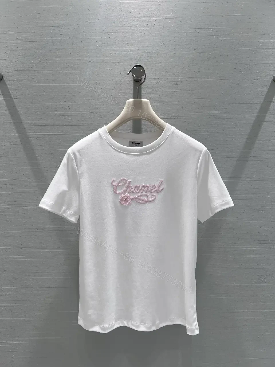 White Tee with Pink Embroidered Logo – Everyday Luxe, Premium Cotton — view 1