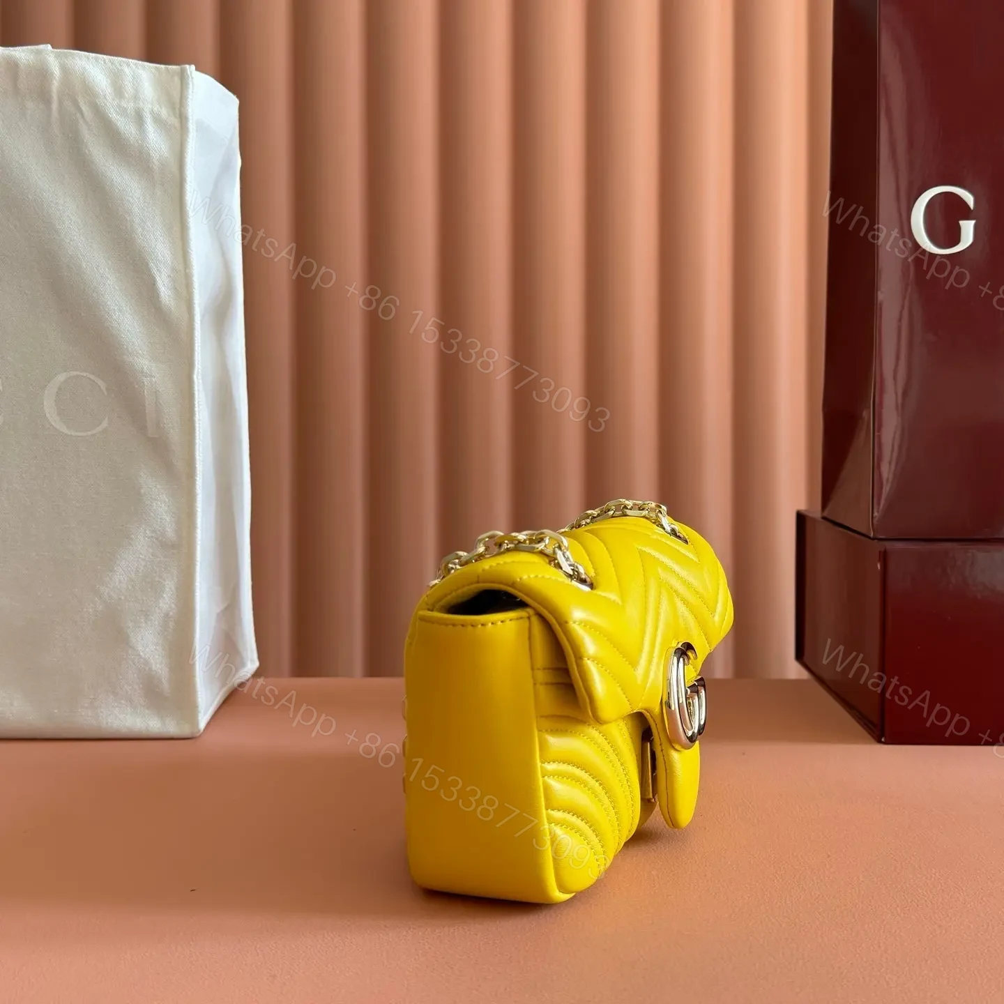 View 3 of GUCCI GG MARMONT BAG 22 IN YELLOW LAMBSKIN