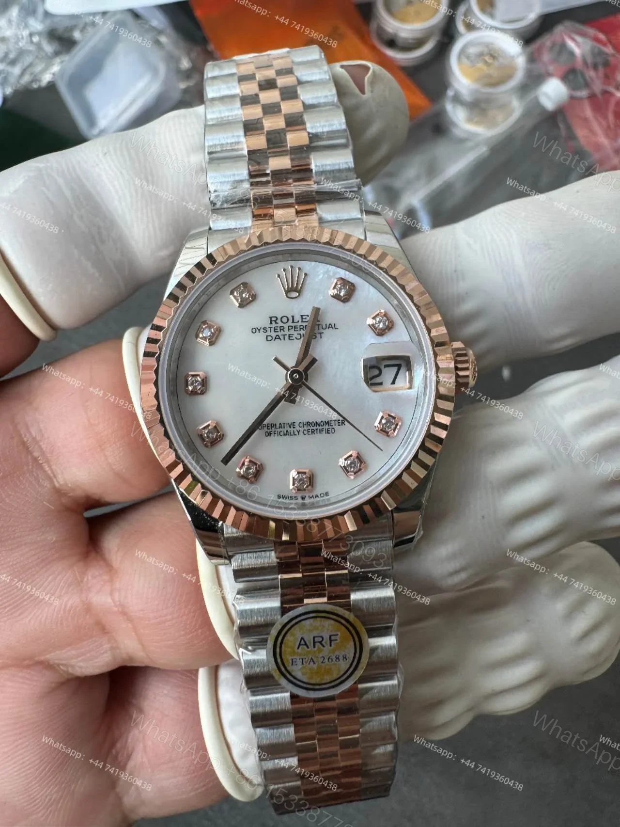 View 7 of Rolex Datejust M278271-0026 1:1 Replica Rose Gold Mother of Pearl Dial Jubilee 31MM 2236 Movement Super Clone Watch