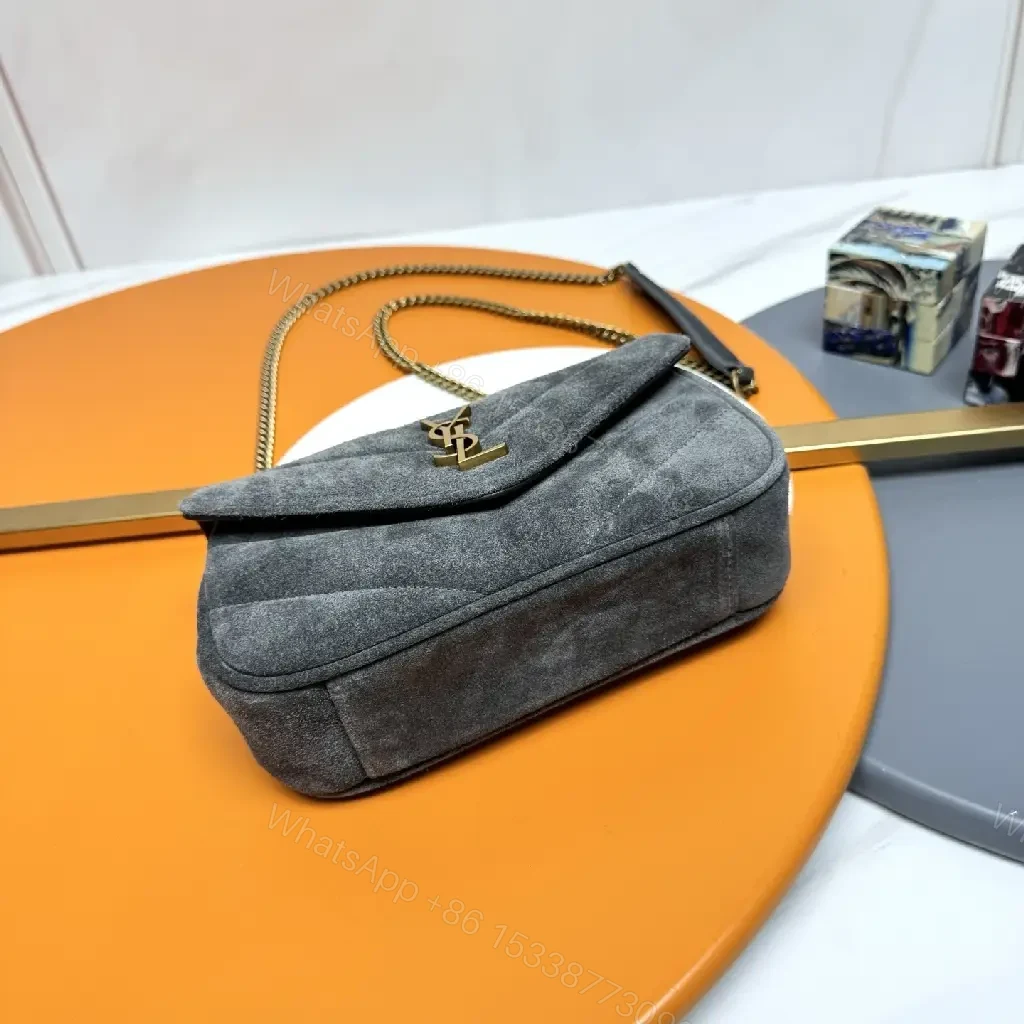 View 2 of Velvet Shoulder Bag: Gold Logo, Chain Strap, chic style