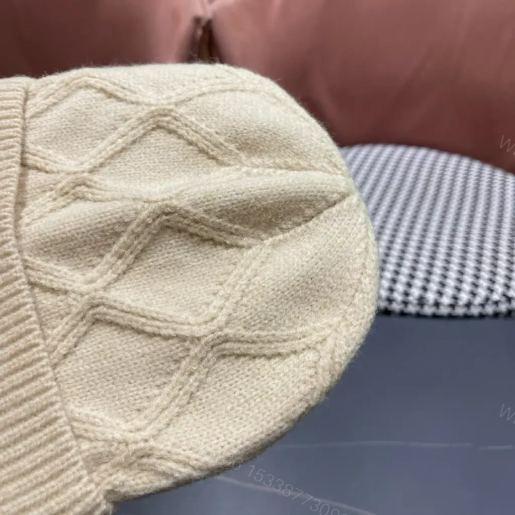 View 9 of Cream Knit Beanie + Wool Blend + Classic + Subtle Moncler Patch + Beanie