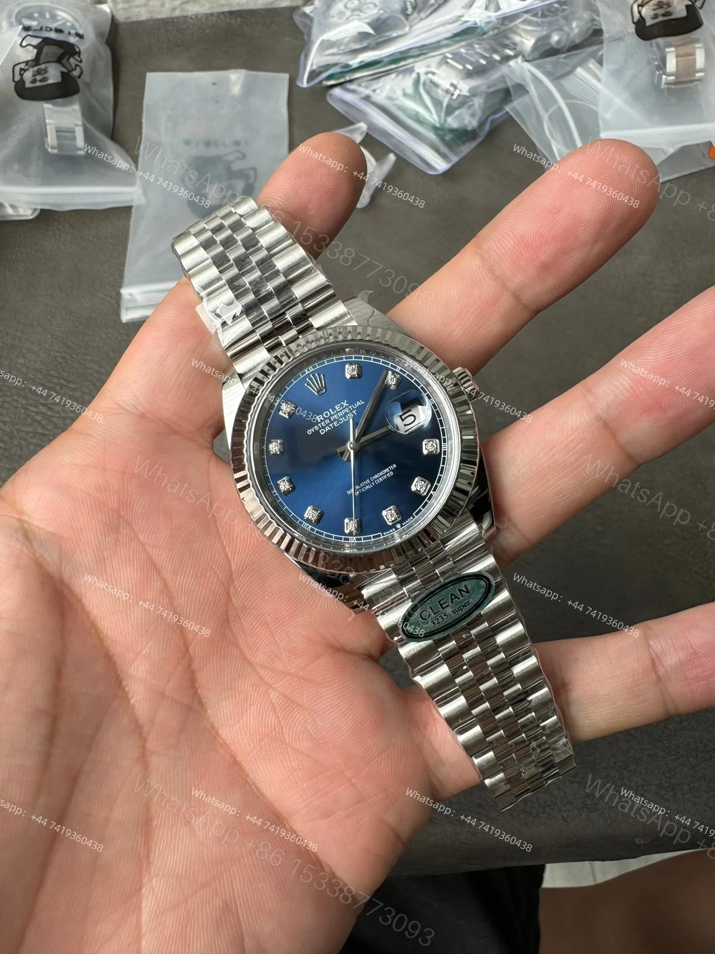 View 2 of Rolex Datejust M126334 Blue Diamond Dial 1:1 Replica Jubilee 41MM 3235 Movement Super Clone Watch