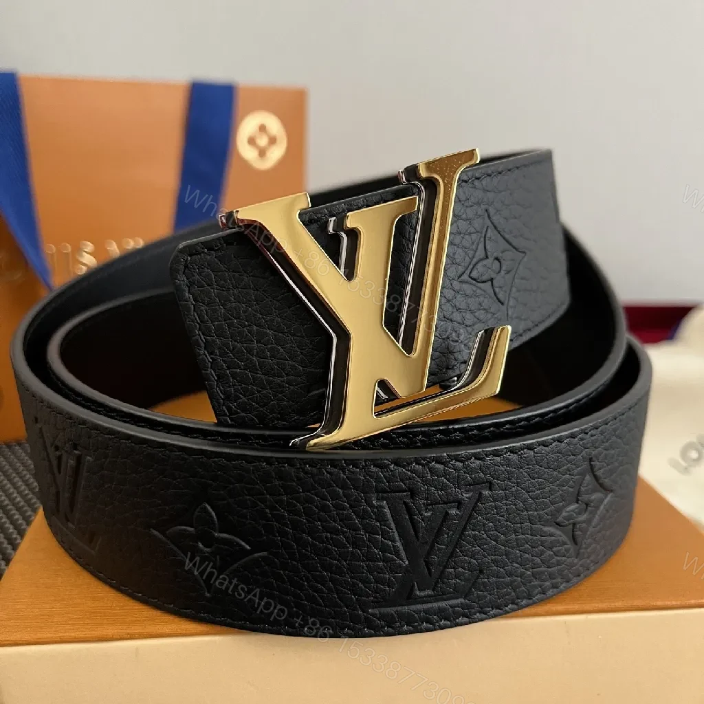 View 6 of Monogram Leather Belt with Gold Accent Buckle - Luxury Style