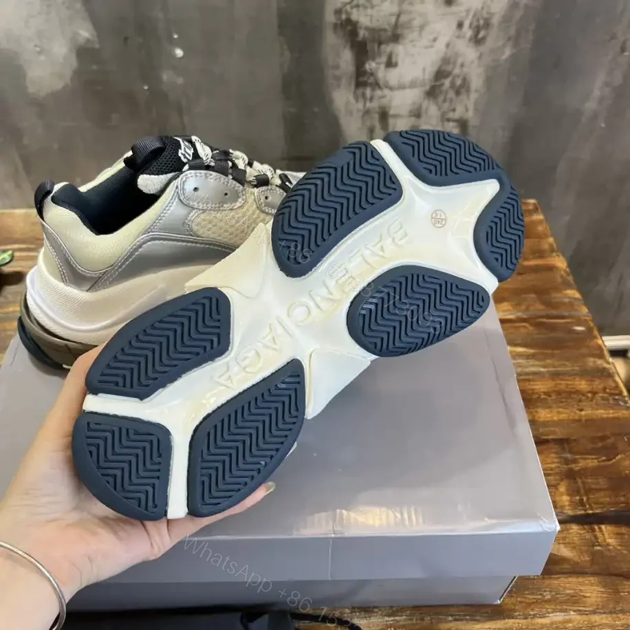 View 4 of BALENCIAGA WOMEN’S TRIPLE S SNEAKER IN BLACK/WHITE/SILVER – BB256