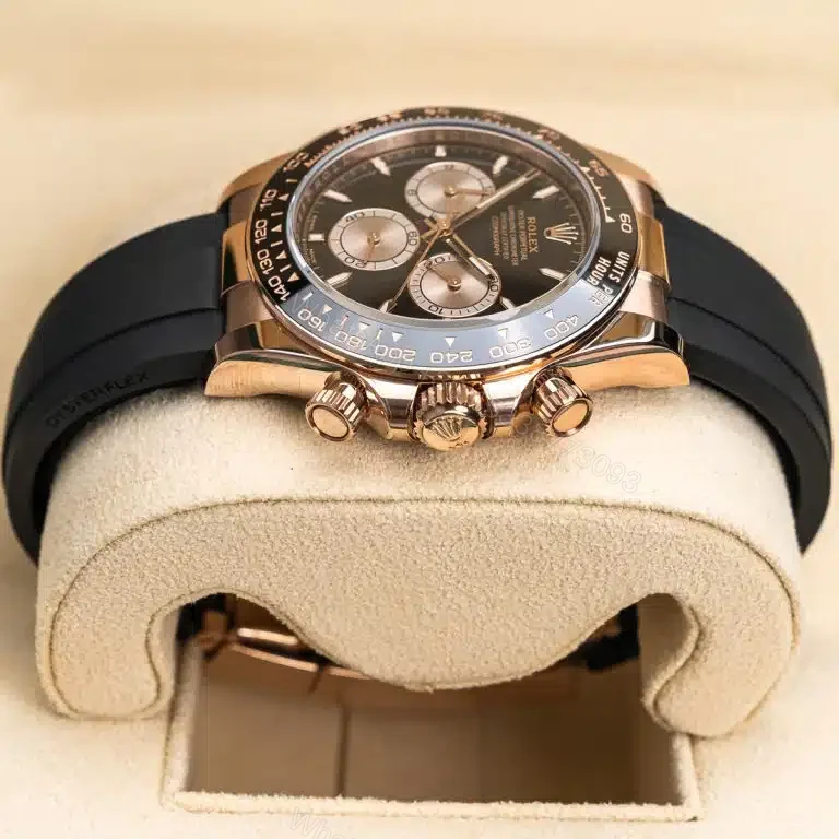 View 2 of Replica Rolex Cosmograph Daytona Rose Gold Black Dial Rubber Strap 40mm