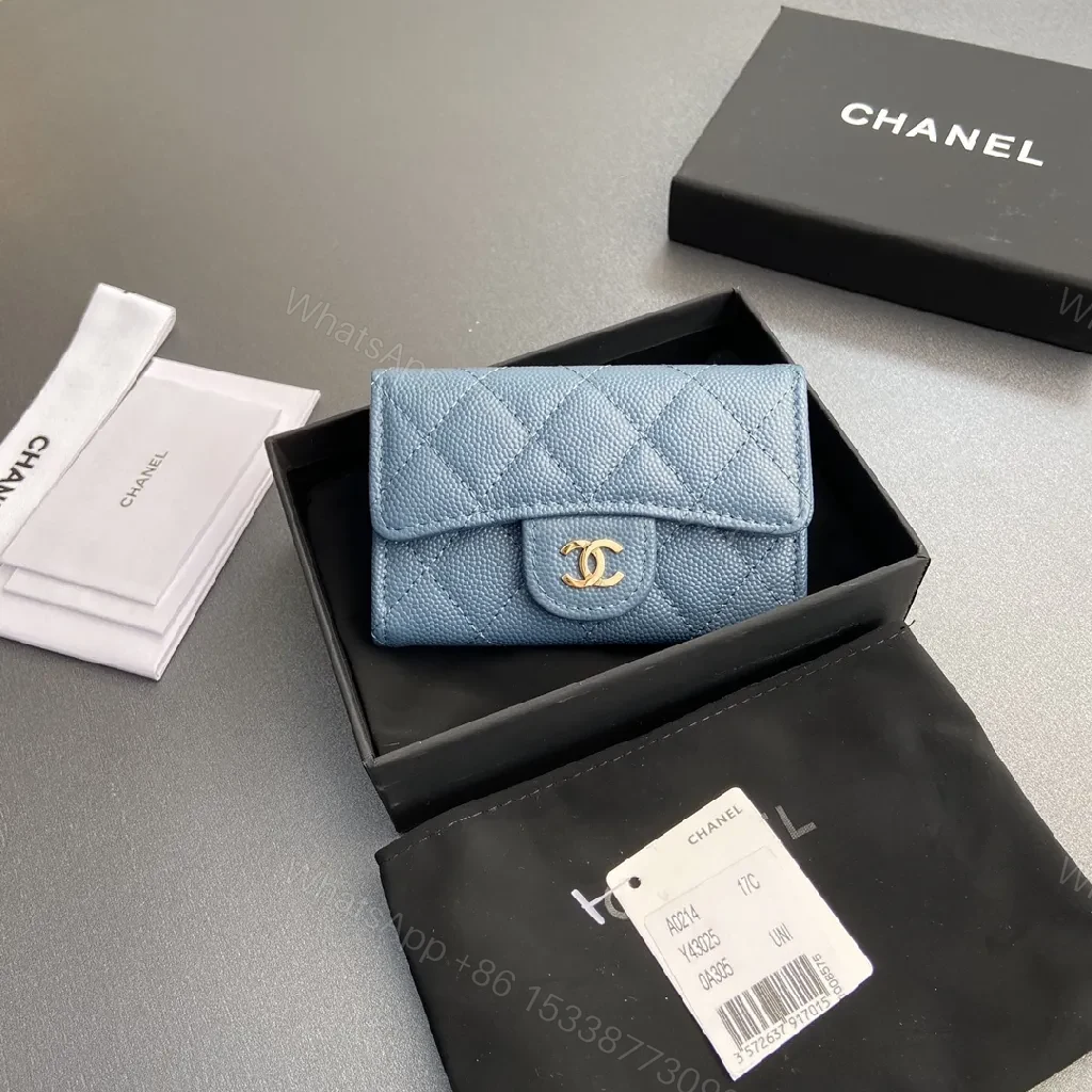 Powder Blue Quilted Lambskin Wallet: Compact, Day-to-Night Chic — view 1