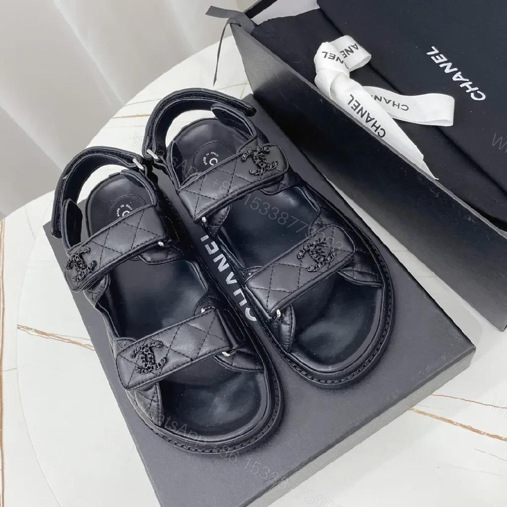 View 6 of Quilted Leather Sandals with Logo Details, Comfort Fit