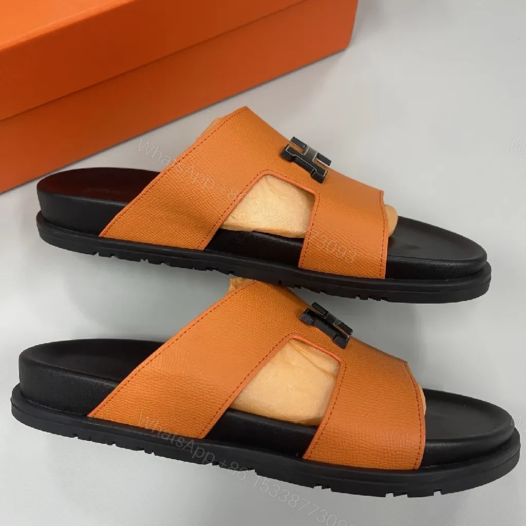 View 3 of Bright Orange Leather-Style Slide: Luxe Comfort, Open-Back Slide