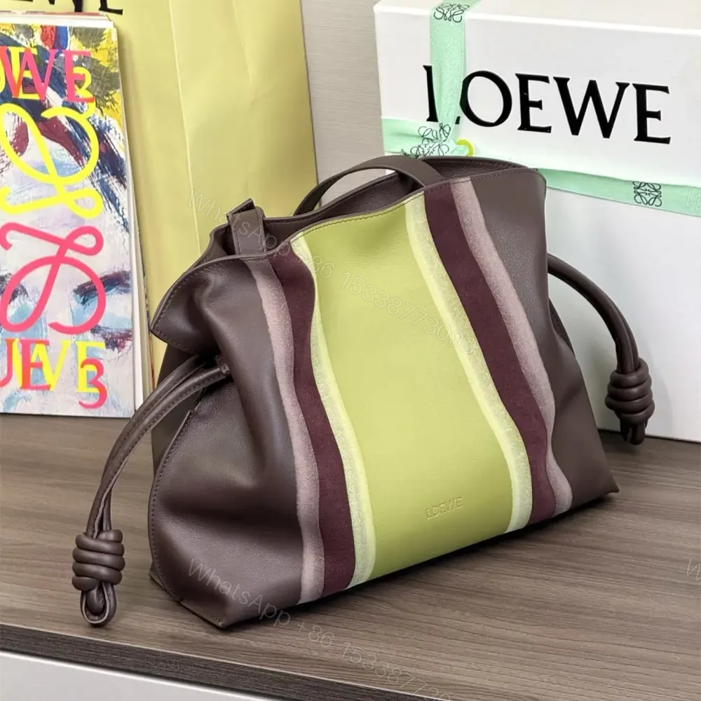View 5 of 高仿Loewe*Flamenco系列0017拼皮單肩包巧克力中號免檢版