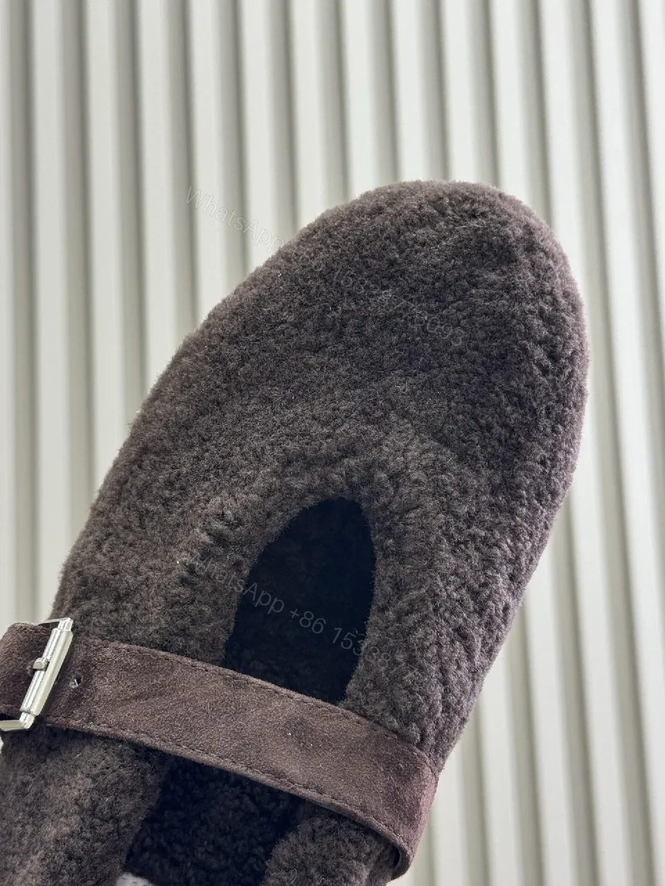 View 4 of Cozy Textured Shearling Slipper with Buckle Detail & Comfort