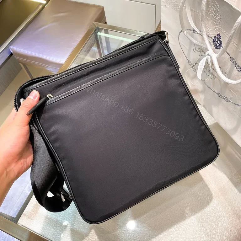 View 7 of Premium Black Crossbody Messenger with Prada Subtle Signature