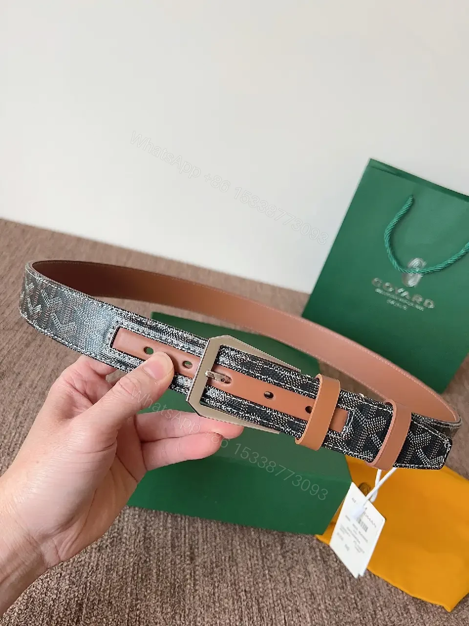 View 2 of Textured Leather Belt with Signature Hardware, Slim Webbing buckle