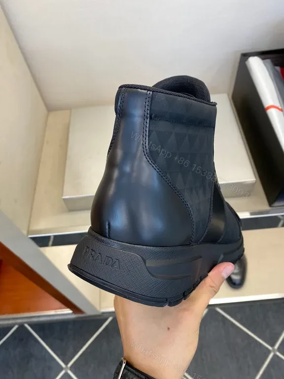 View 9 of Prada Milano Geometric Leather High-Top Sneakers
