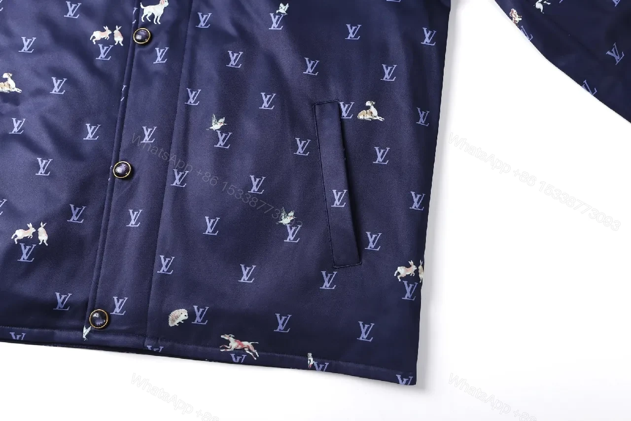 View 7 of Navy Print Coach Jacket: Monogram & Animal Motifs, Water-Repellent, Unisex