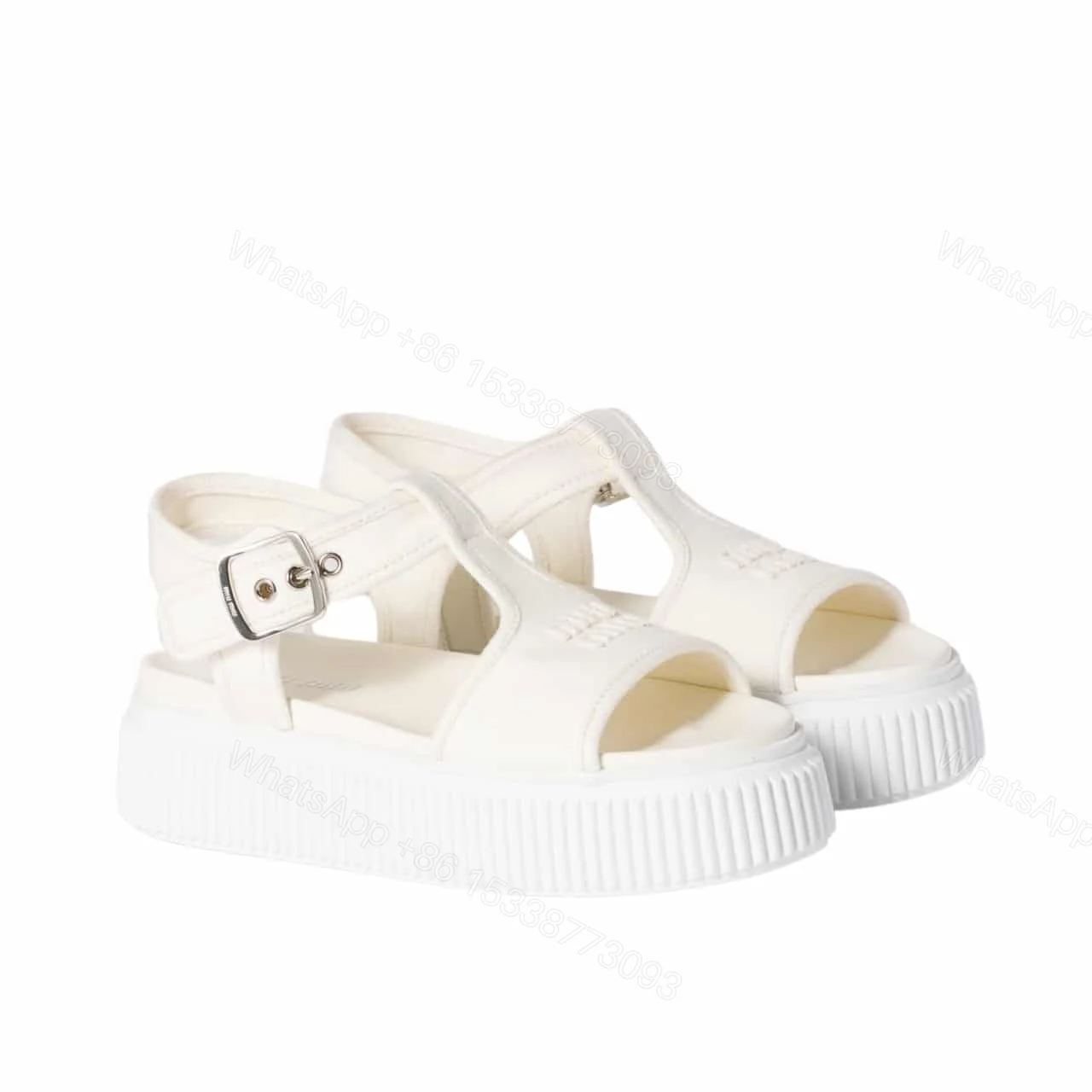 MIUMIU DENIM FLATFORM SANDALS IVORY 5X402E CSL F0304 F 045 — view 1