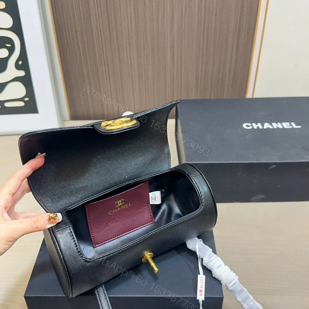 View 7 of Chanel Small Bowling Bag Grained Shiny And Gold Tone Black 20Cm