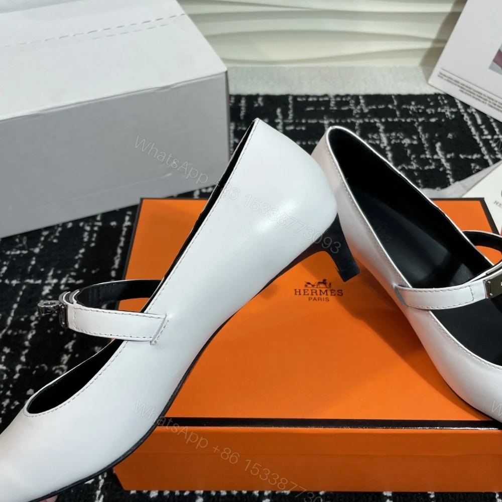 View 6 of 高仿Hermes*Kelly系列H251007Z01小牛皮高踭鞋白色4CM免檢版