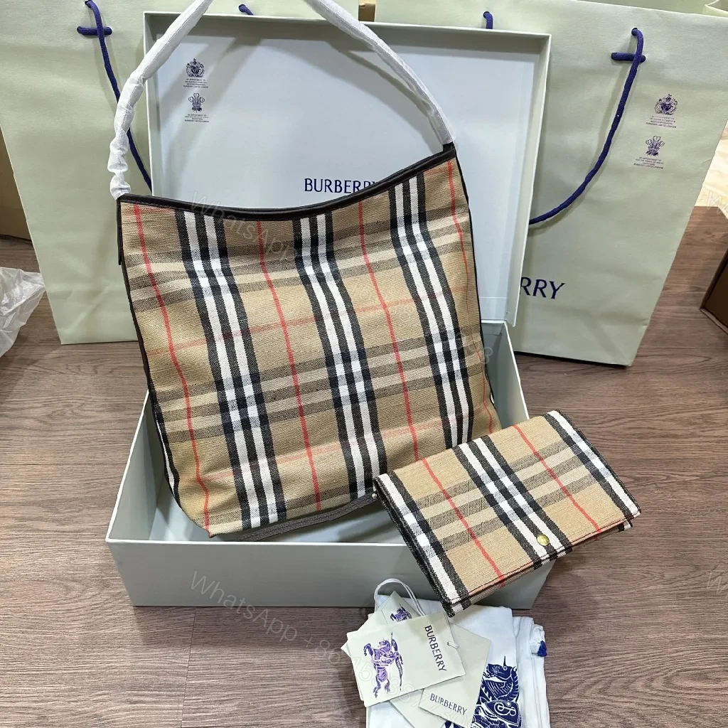View 6 of Classic Check Tote Set: Luxe Silk-Lined Carryalls with Gold Hardware