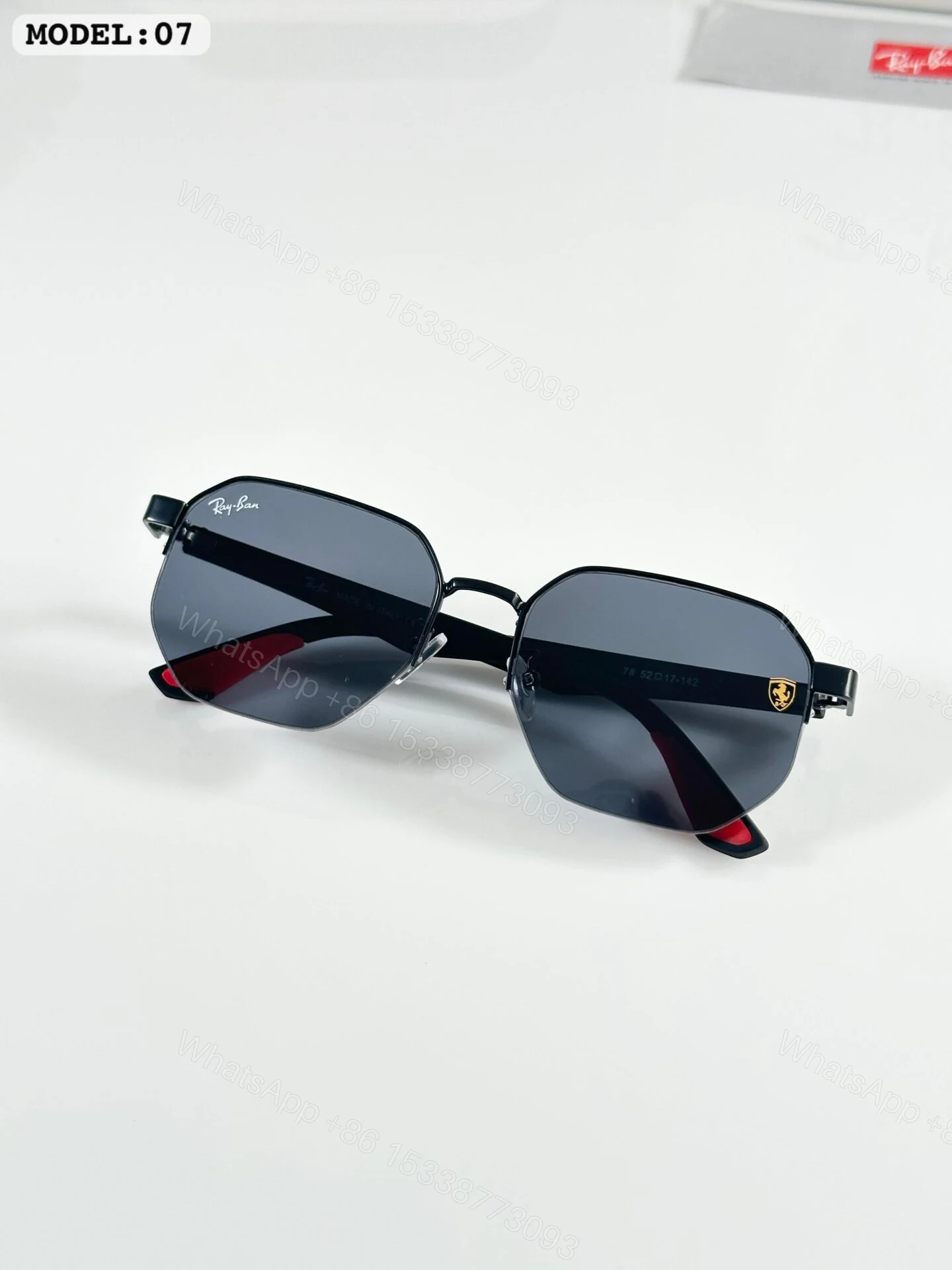 View 3 of Ray-Ban 07 Square Red-Accented Metal Sunglasses
