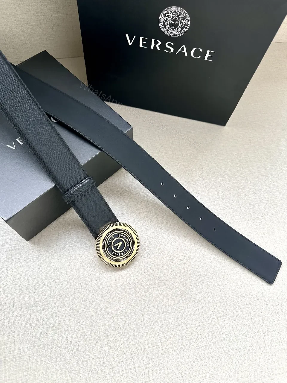 View 6 of Navy Velvet Belt with Circular Medallion Buckle - Luxury Style Belt