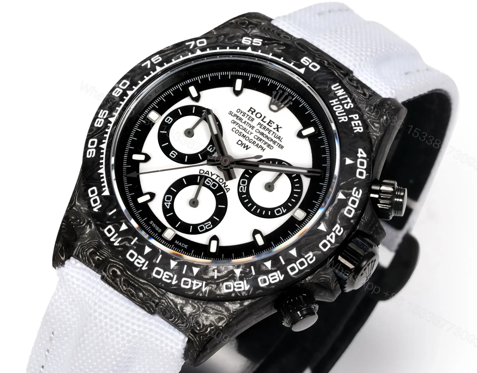 View 3 of Rolex Daytona Carbon V2 Cream White Dial White Strap Edition 40mm RG-DAYTONA-CREAM-V2-CARBON