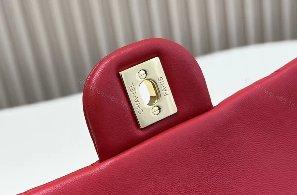 View 7 of Red Quilted Luxe Shoulder Bag with Gold Hardware