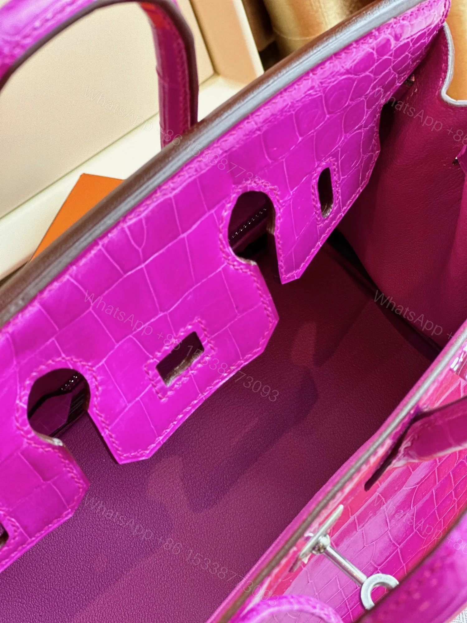 View 4 of HN 25 Purple Genuine Crocodile Leather Palladium Hardware