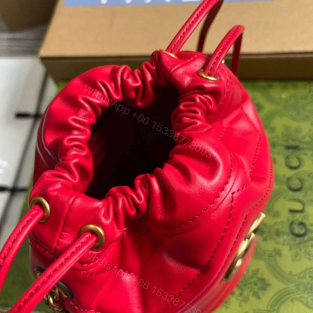 View 5 of Gucci GG Marmont Matelassé Chevron Mini Bucket Bag Red 13Cm 575163 DTDHT 6832