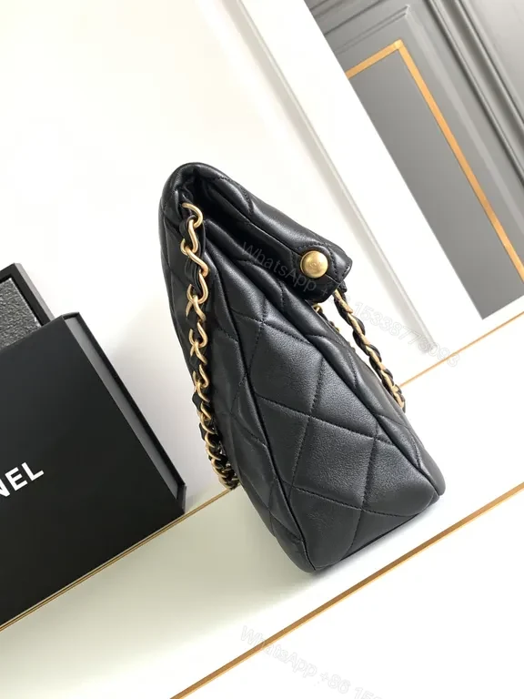 View 7 of Chic Quilted Black Shoulder Bag with Gold Chain Strap