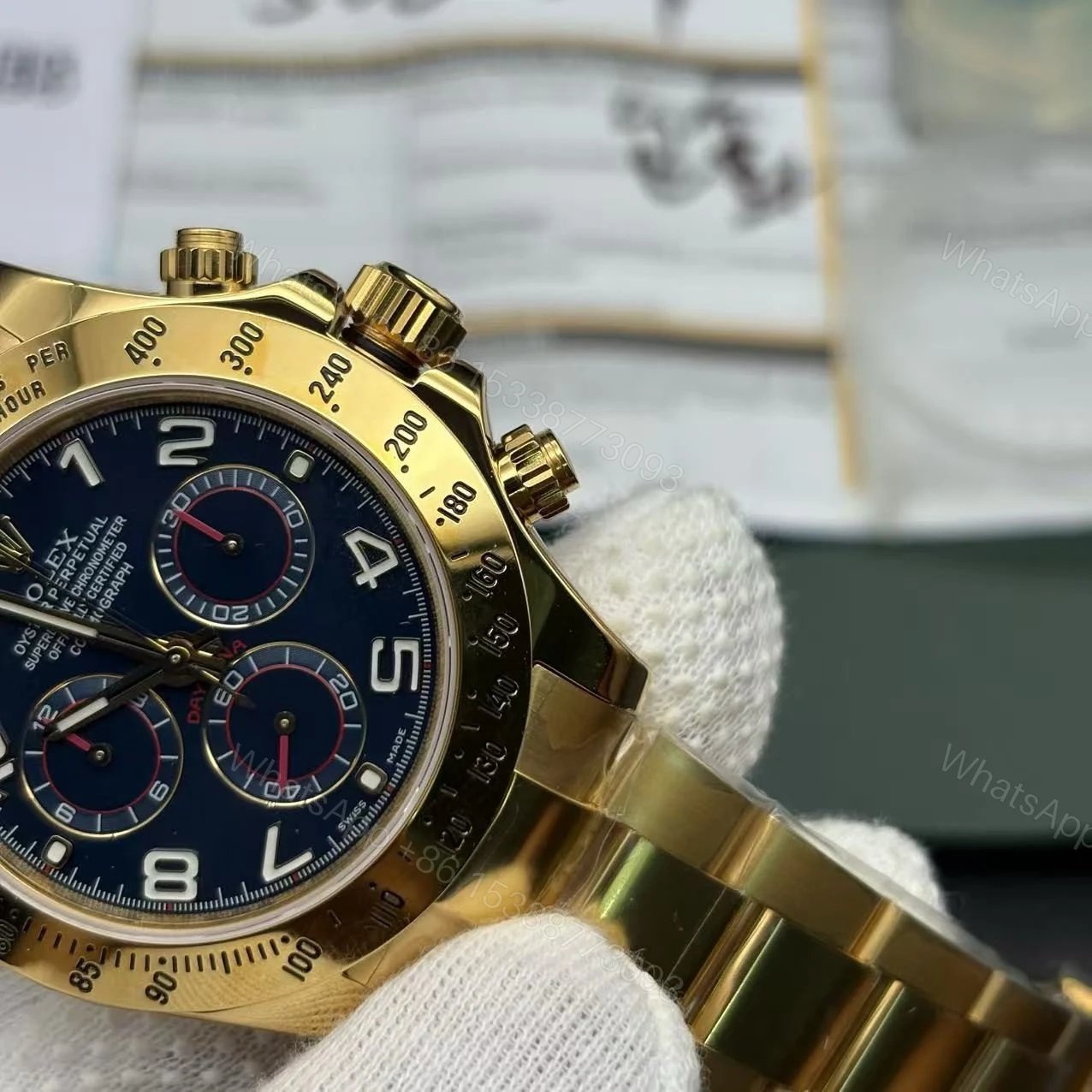View 11 of Super Clone Rolex Daytona Gold with Blue Dial 116528 Replica