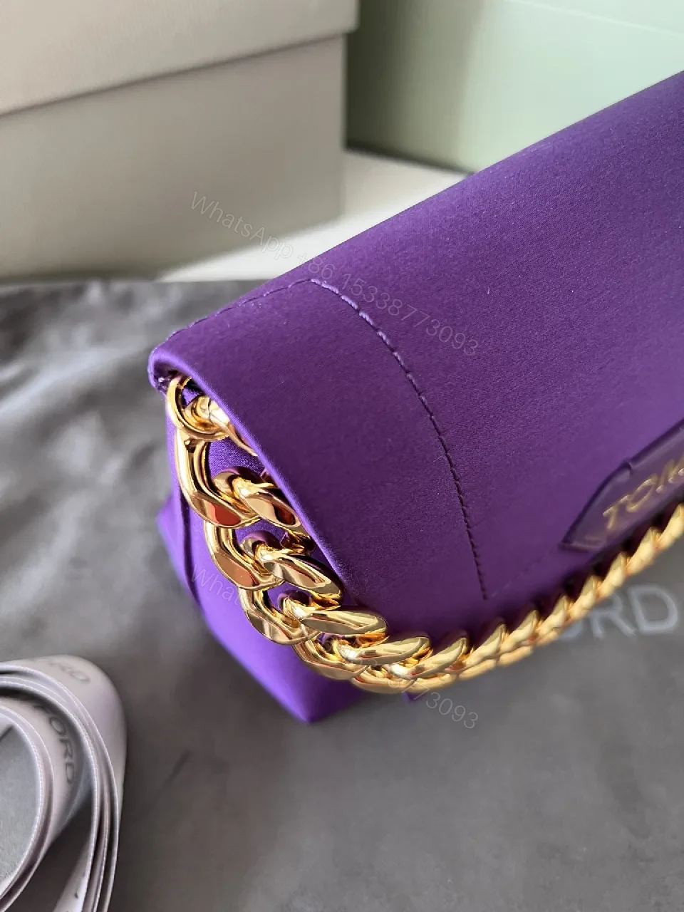 View 4 of Purple Velvet Clutch with Gold Chain – Luxe Evening Accessory
