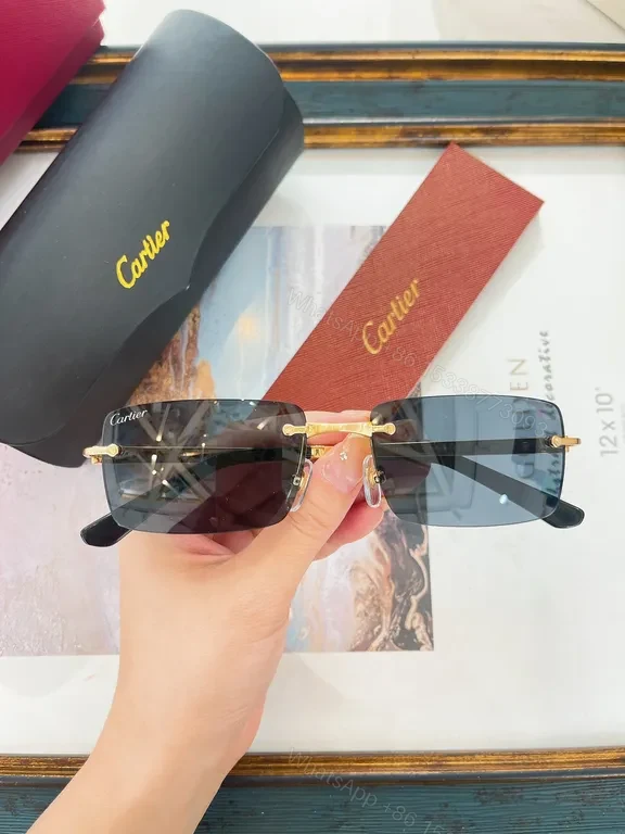 View 3 of Polarized Rimless Sunglasses â€” Luxury Cartier-Inspired, Adjustable Fit