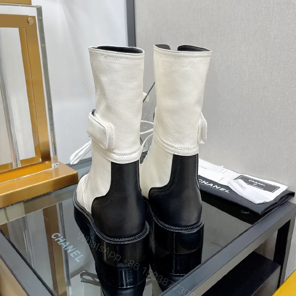 View 3 of Monochrome Leather Combat Boots with Signature Strap