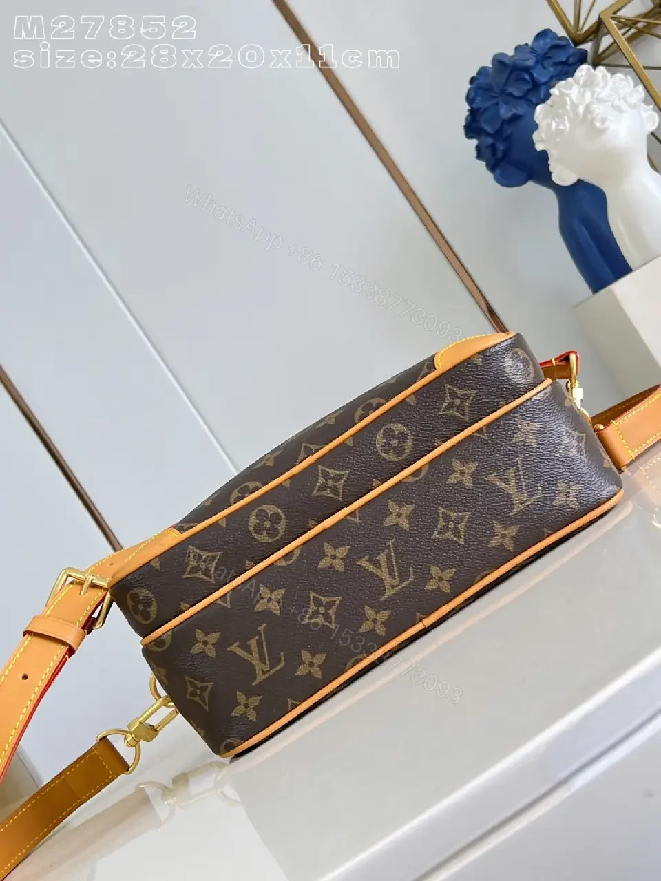View 2 of Dark Brown LV Monogram Tote with Tan Trim & Gold Hardware
