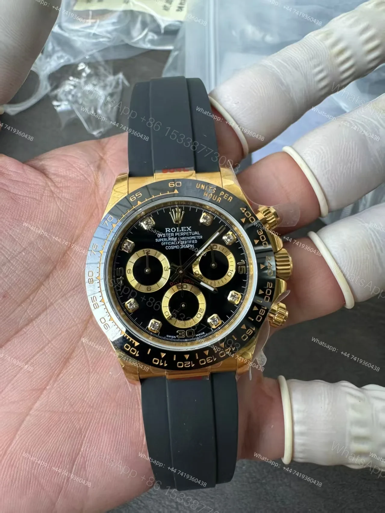 View 11 of Rolex Daytona 1:1 Replica – M116518LN-0078 Black Diamond Dial 18K Gold 4130 Super Clone