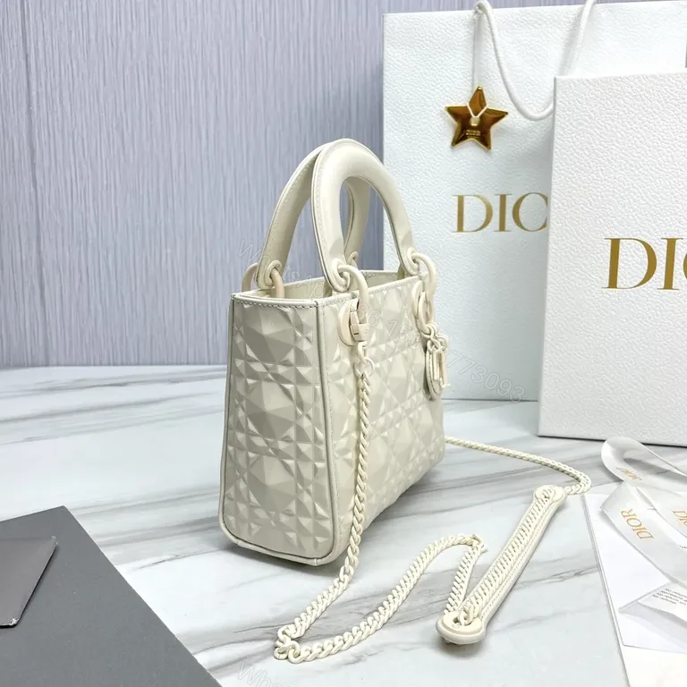 View 4 of Creamy Quilted Faux Dior Handbag - Chain Strap, D&I Charms - Elegant Crossbody