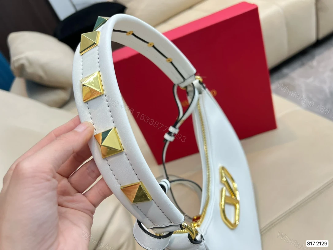 View 7 of VALENTINO STUD SIGN CALFSKIN HOBO BAG IN WHITE 1W2B0K69EIMI16