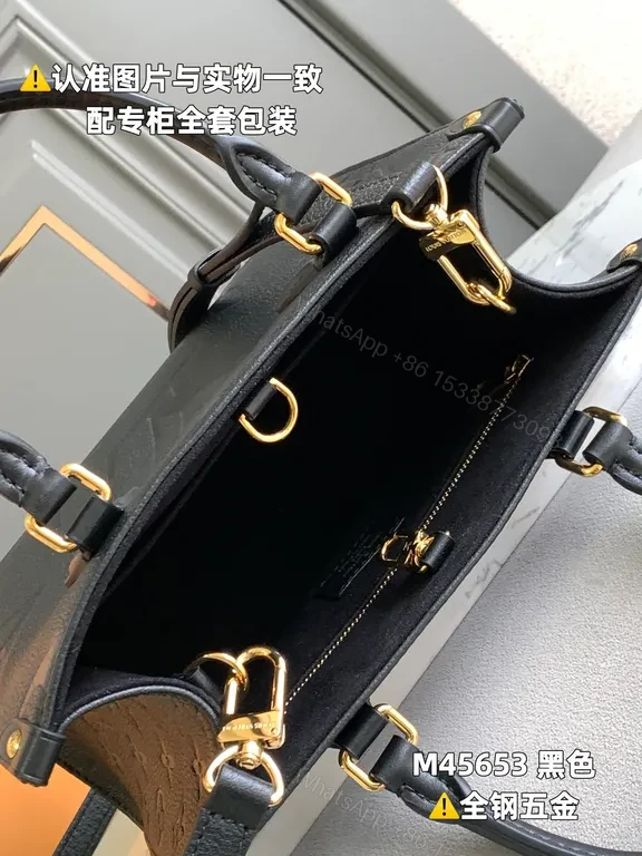 View 2 of Structured Black Monogram Tote â€” Luxury Grained Leather Bag