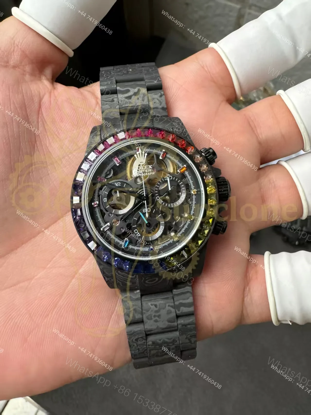 View 2 of Rolex Super Clone Carbon Fiber Daytona Rainbow Bezel Carbon Fiber Bracelet