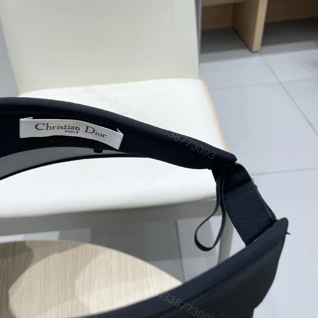 View 4 of Black Straw Visor + Handwoven Straw + Luxe + Gold Dior Accent + Visor