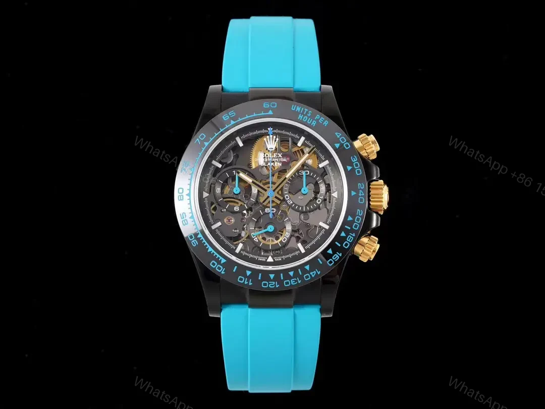 Best Rolex Daytona Skeleton PVD Cyan replica 40MM Rubber Strap Edition RG-DAYTONA-SKELETON-PVD-CYAN-RUBBER-40 — view 1