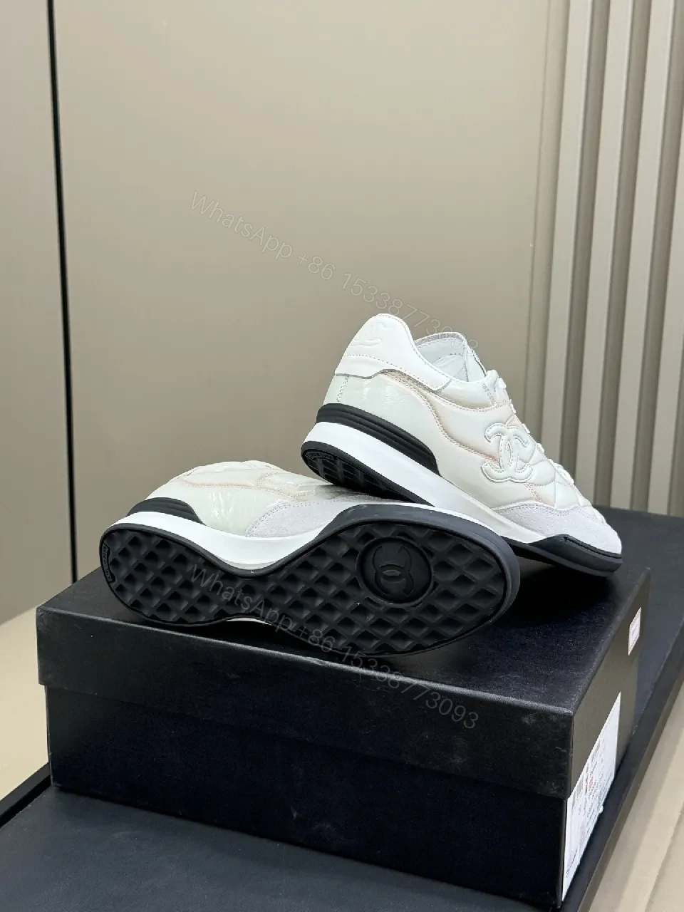 View 3 of White Quilted Leather Sneaker with Subtle Luxe Details