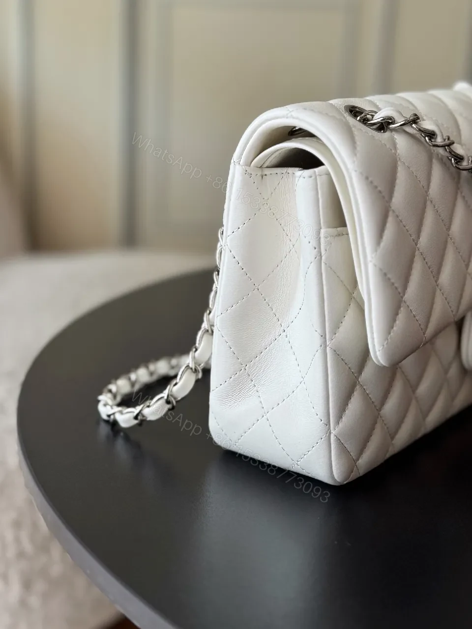 View 8 of White Quilted Chain-Strap Flap Bag: Luxe Everyday Style