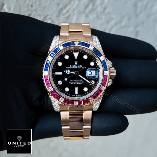 View 8 of Rolex GMT-Master II 126755SARU Diamond Bezel Black Dial Replica